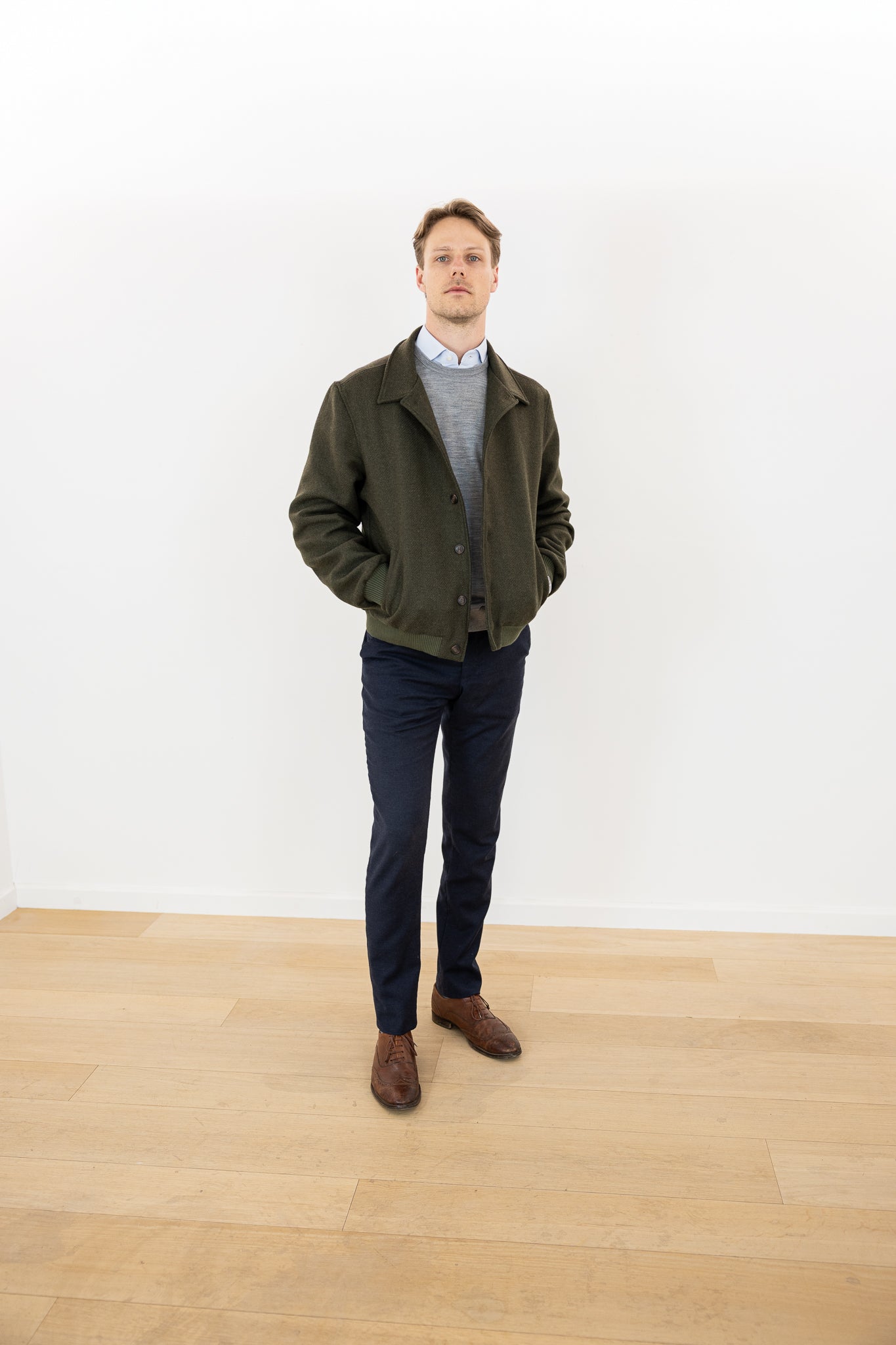 Blouson aviateur en laine kaki
