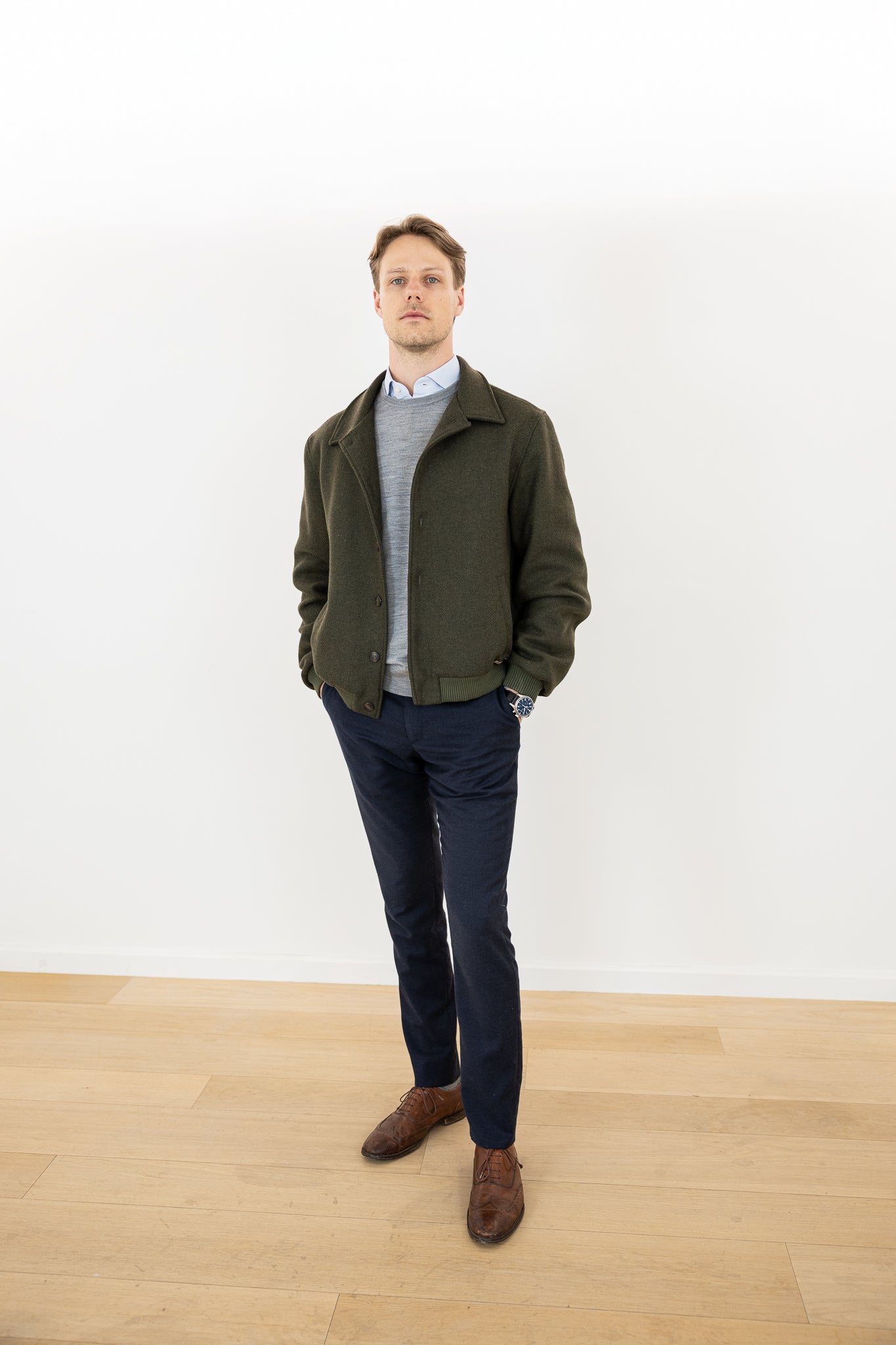 Blouson aviateur en laine kaki