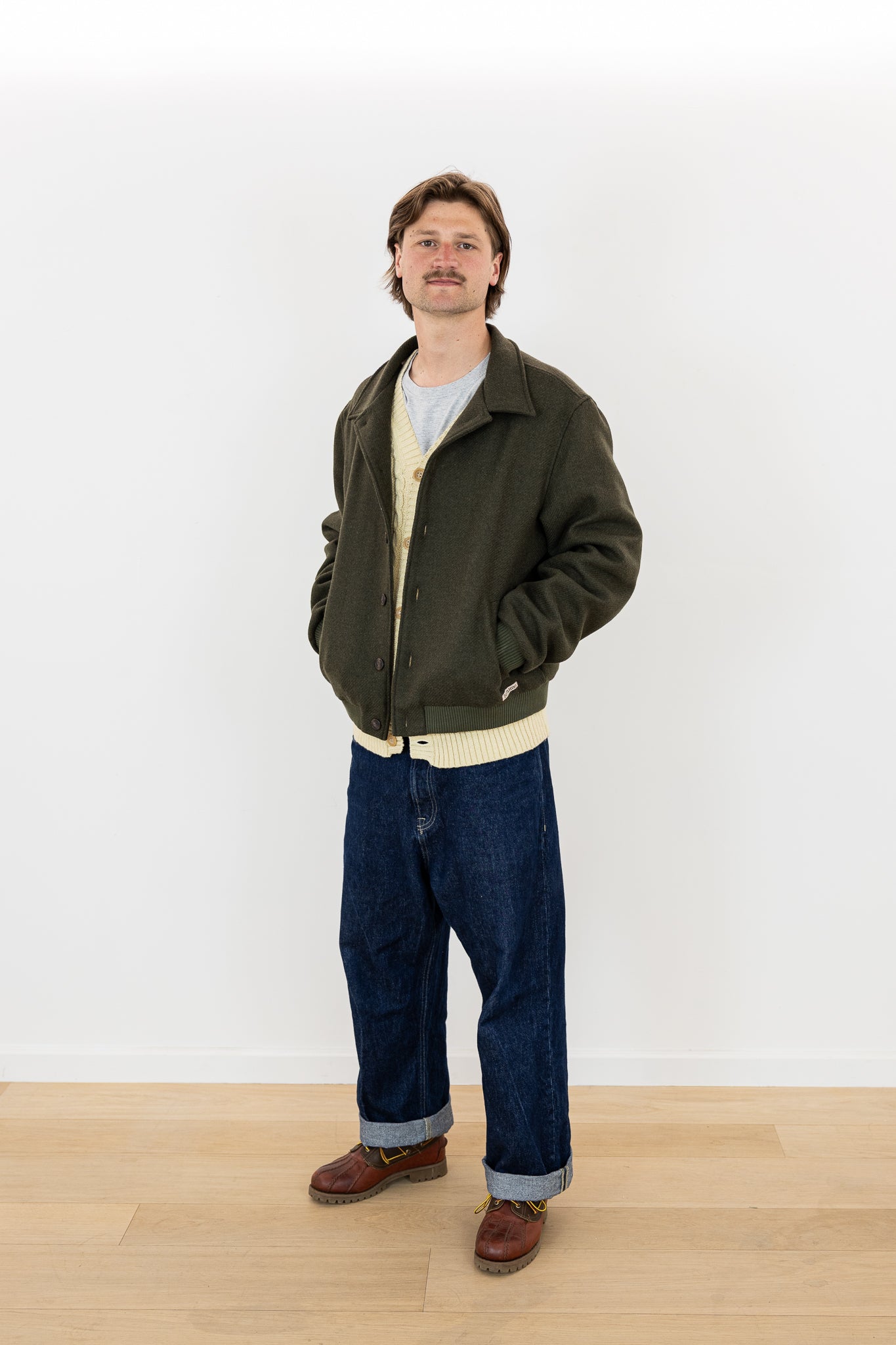 Blouson aviateur en laine kaki