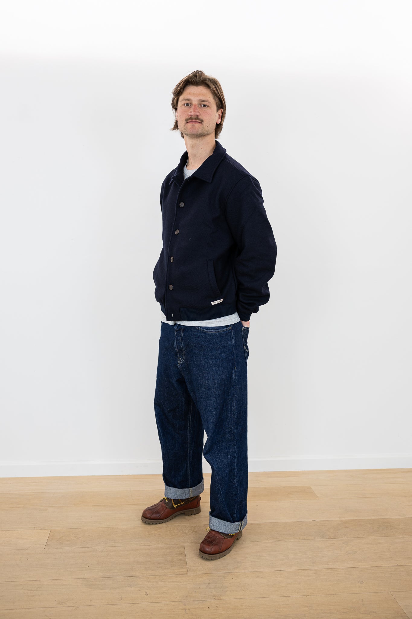 Blouson aviateur en laine bleu marine