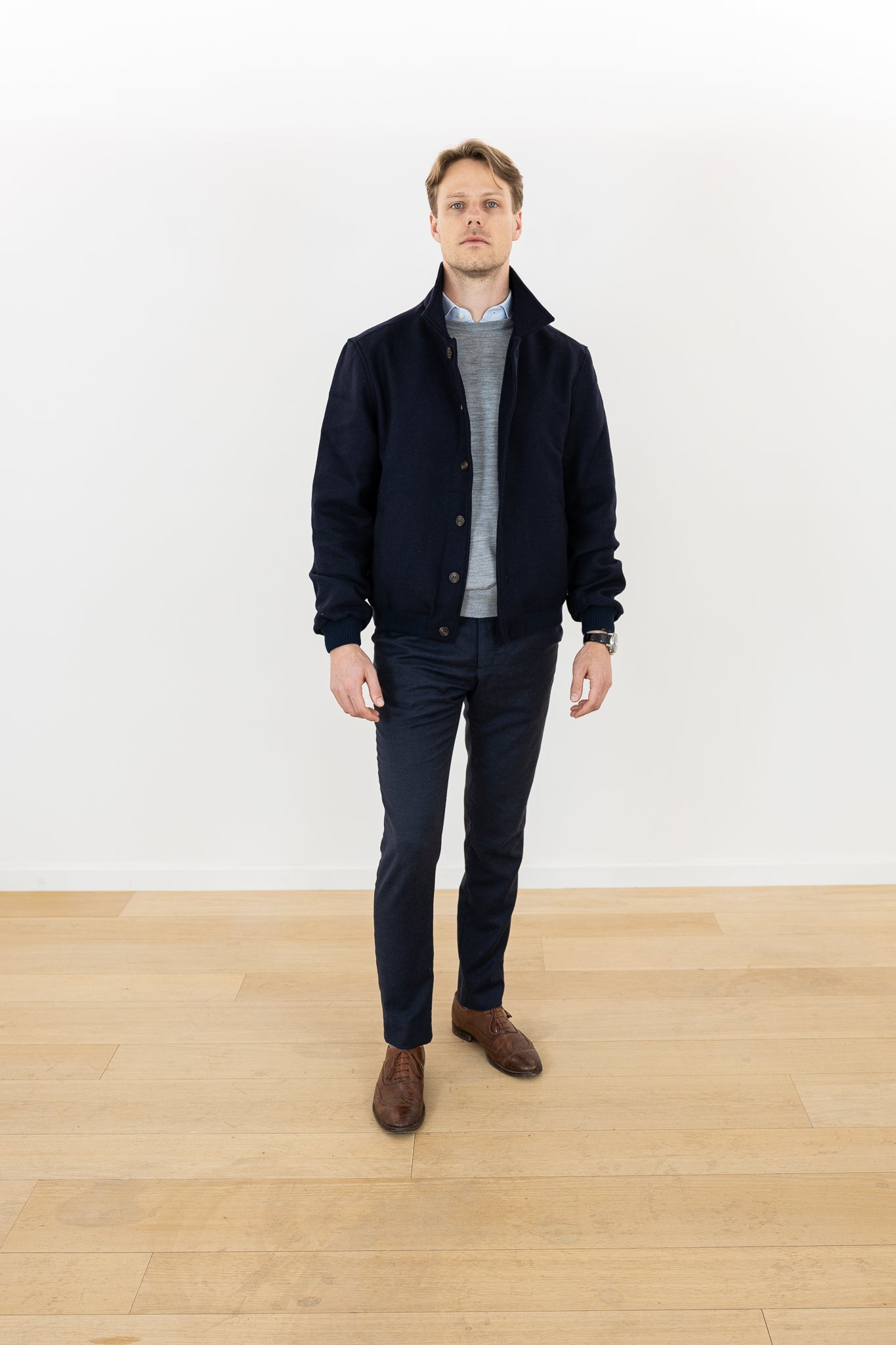 Blouson aviateur en laine bleu marine