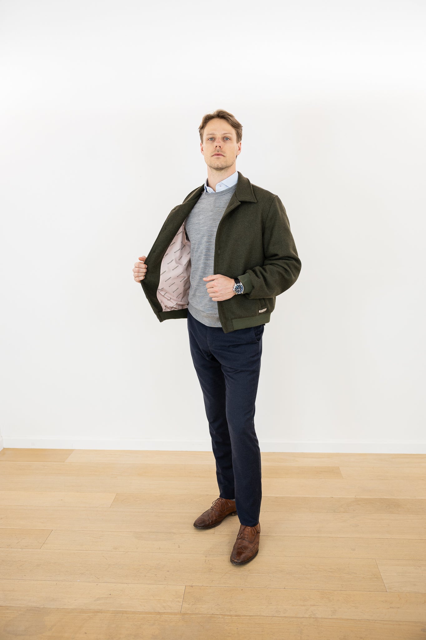 Blouson aviateur en laine kaki
