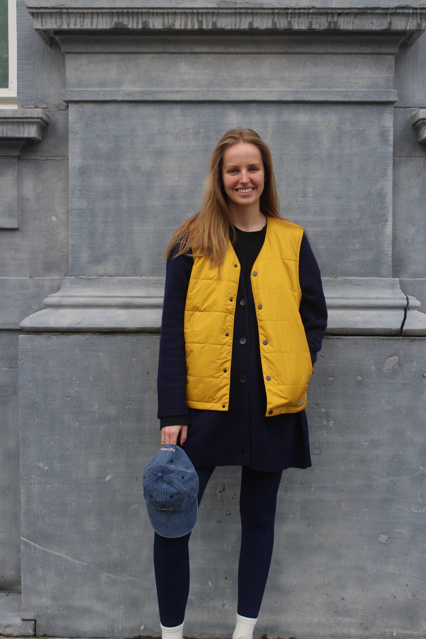 DOWN V NECK GILLET BOTTLE YELLOW (LIGHTWEIGHT)